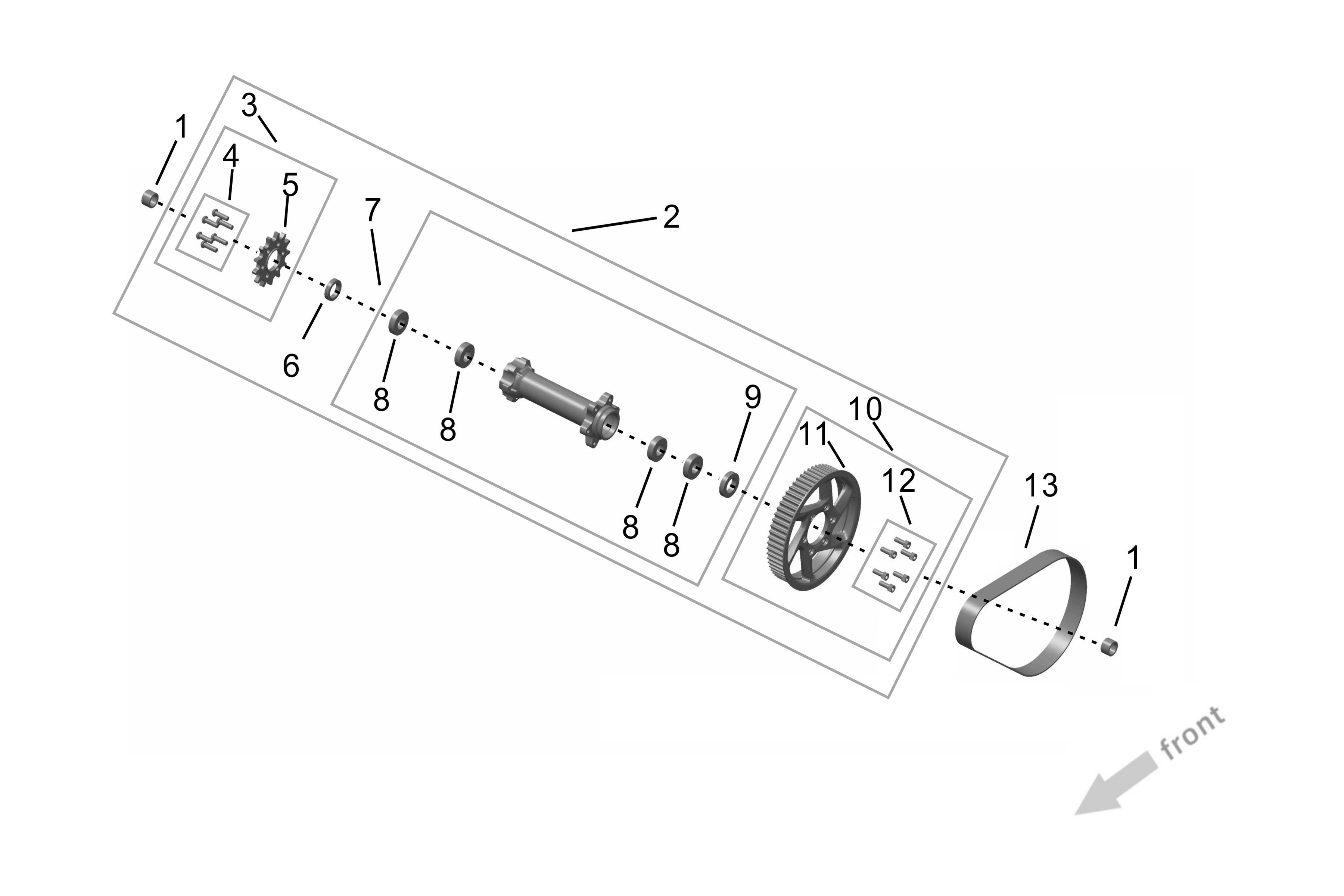 Sur-Ron Ultra Bee Mid. Shaft Output Sprocket Assembly – fitment diagram (part 13105-YQ5A-Z1)