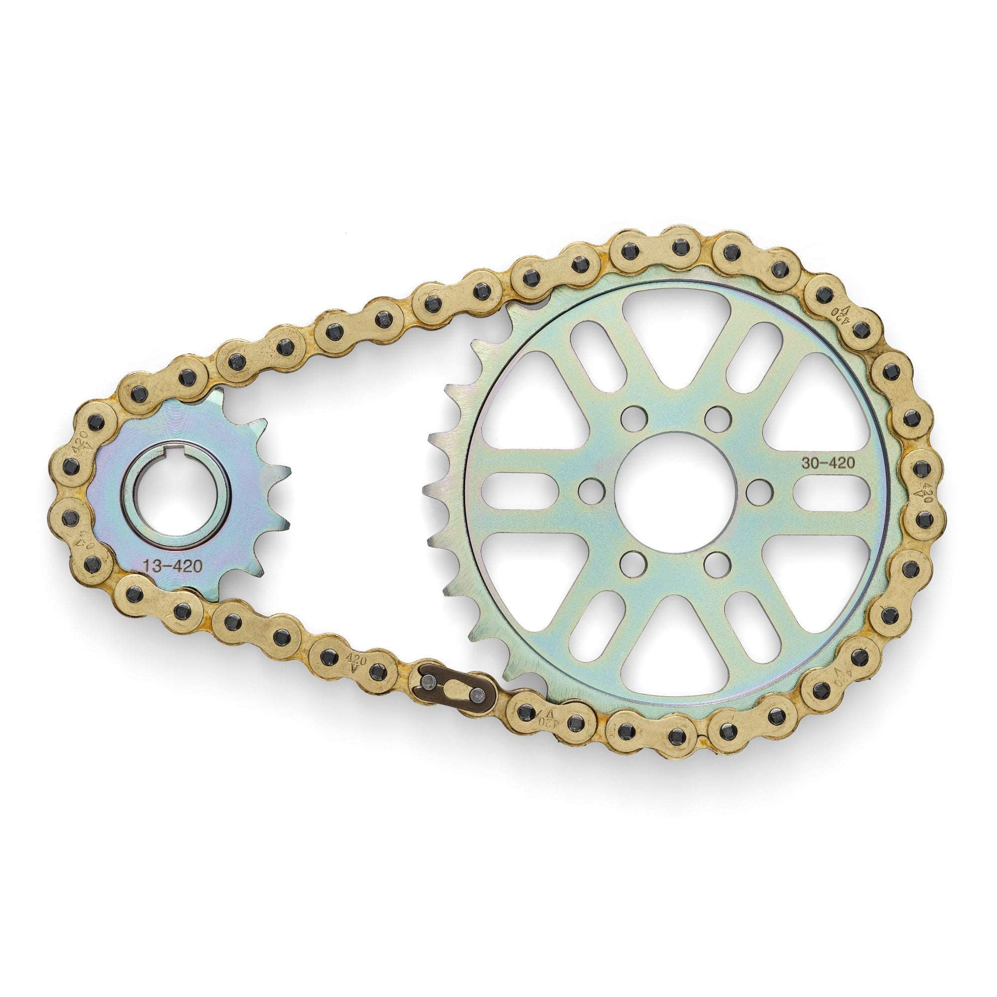 complete image of how the 420 chain conversion kit works for surron light bee x