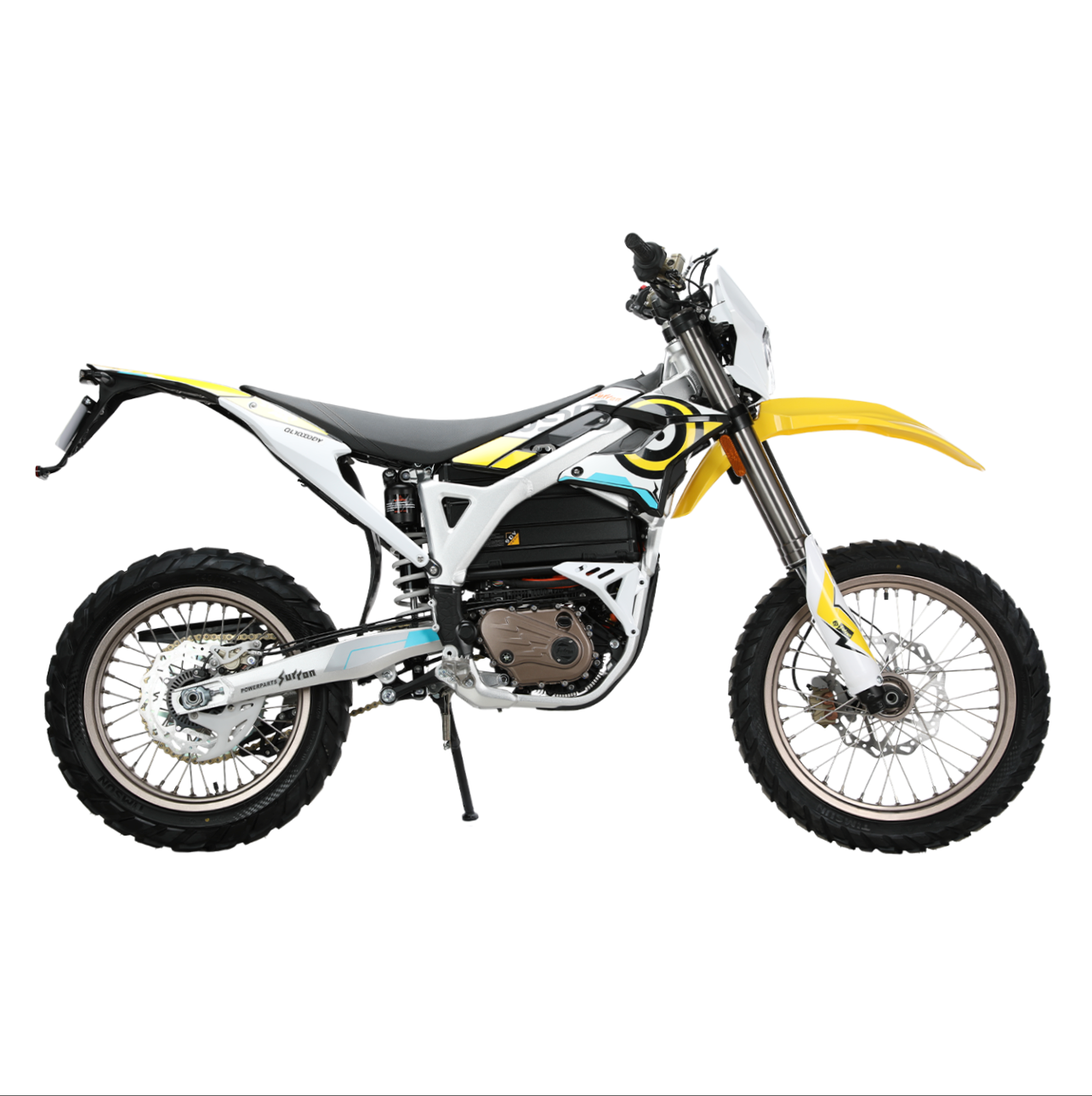 Surron Storm Bee Electric Dirtbike stock photo front on with white background electric bike dirt bike ebike